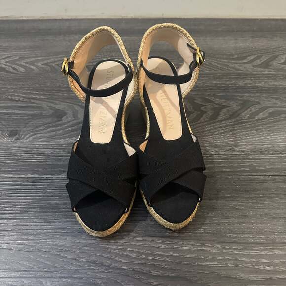 Stuart Weitzman Mirela Black Canvas Espadrille Wedge Sandals - Picture 3 of 6